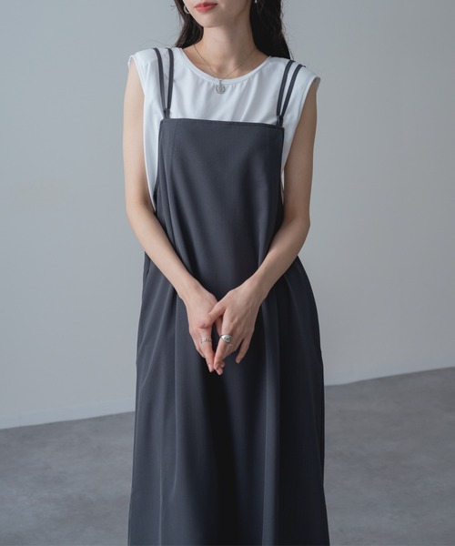 refinedworks（リファインドワークス）の「【refinedworks】ドライ質感 の キャミワンピース / 袖なし（ワンピース・レディース・ブラック/ブラウン・FREE）」の4枚目の写真