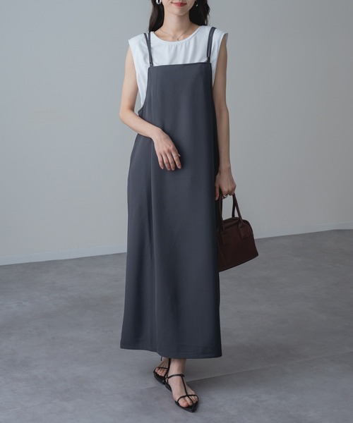 refinedworks（リファインドワークス）の「【refinedworks】ドライ質感 の キャミワンピース / 袖なし（ワンピース・レディース・ブラック/ブラウン・FREE）」の3枚目の写真