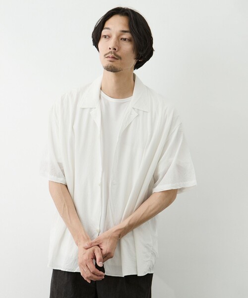 GOOD PEOPLE GOOD STITCHING GOOD PRODUCT(グッドピープルグッドスティッチンググッドプロダクト)の「【GOOD PEOPLE GOOD STITCHING GOOD PRODUCT/グッドピープルグッドスティッチンググッドプロダクト】Double Front Half Sleeve Shirt(シャツ/ブラウス・メンズ・ホワイト/ブルー・S/M)」の2枚目の写真