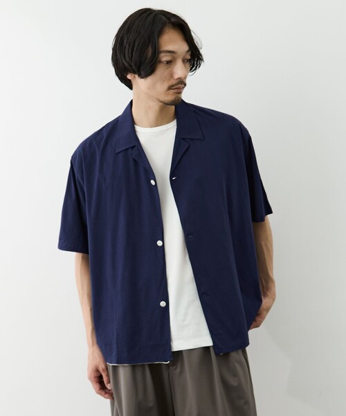 GOOD PEOPLE GOOD STITCHING GOOD PRODUCT(グッドピープルグッドスティッチンググッドプロダクト)の「【GOOD PEOPLE GOOD STITCHING GOOD PRODUCT/グッドピープルグッドスティッチンググッドプロダクト】Double Front Half Sleeve Shirt(シャツ/ブラウス・メンズ・ホワイト/ブルー・S/M)」の1枚目の写真