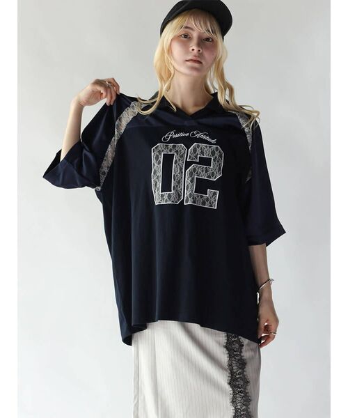:ETHROF(イーサオブ)の「RACE NUMBERING GAME SHIRT(Tシャツ/カットソー・レディース・オフホワイト/ブラック/ネイビー・FREE)」の3枚目の写真