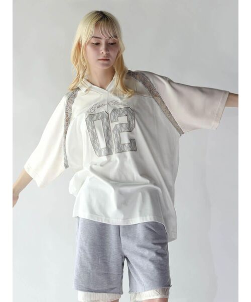 :ETHROF(イーサオブ)の「RACE NUMBERING GAME SHIRT(Tシャツ/カットソー・レディース・オフホワイト/ブラック/ネイビー・FREE)」の1枚目の写真