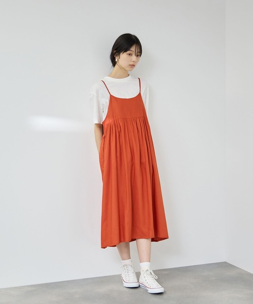 Mac-House(マックハウス)の「Free Nature ギャザーワンピース×Tシャツ アンサンブル(ワンピース・レディース・ブラック/オレンジ/グレー・L/M)」の7枚目の写真