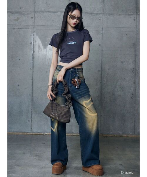 EMODA(エモダ)の「【ちいかわ】ラインストーンミニTシャツ(Tシャツ/カットソー・レディース・ブラウン/ブラック/ピンク/グレー・FREE)」の14枚目の写真