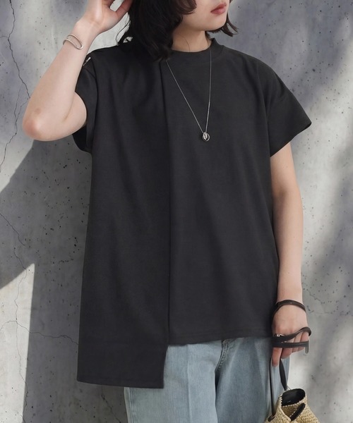 SELECT LEVERY(セレクトリベリー)の「細リブイレギュラープルオーバー(Tシャツ/カットソー・レディース・ブラック/チャコール/アイボリー・FREE)」の3枚目の写真