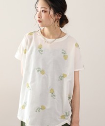 前身ミモザ刺繍切替プルオーバー 半袖