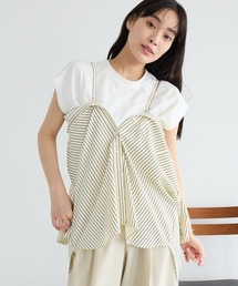 ロゴ刺繍入ストライプオーバーサイズシャツ
