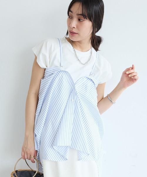 CRAFT STANDARD BOUTIQUE(クラフトスタンダードブティック)の「ロゴ刺繍入ストライプオーバーサイズシャツ(シャツ/ブラウス・レディース・ホワイト/ライトイエロー/サックスブルー・FREE)」の1枚目の写真