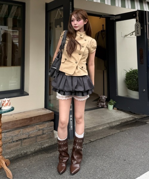 RAY CASSIN(レイカズン)の「【ストライプ】ティアードバルーンミニスカート / ホイップスカート(スカート・レディース・グレー系その他2/ブラック系その他2・FREE)」の7枚目の写真