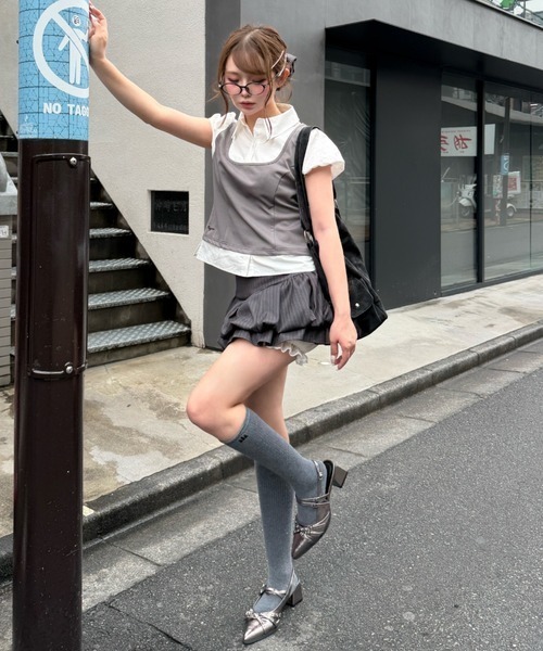 RAY CASSIN(レイカズン)の「【ストライプ】ティアードバルーンミニスカート / ホイップスカート(スカート・レディース・グレー系その他2/ブラック系その他2・FREE)」の11枚目の写真