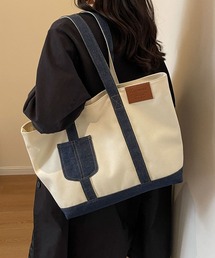 Mignonjour/デニムラインキャンバストートバッグ