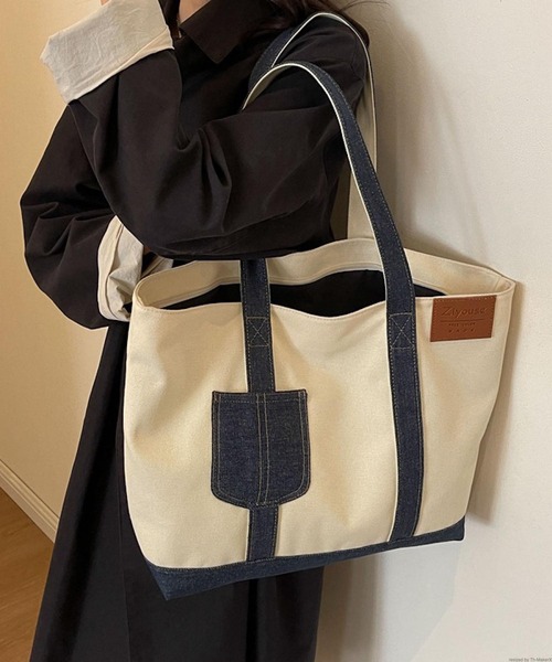 VIBGYOR（ヴィブジョー）の「Mignonjour/デニムラインキャンバストートバッグ（トートバッグ・レディース・アイボリー/ベージュ・FREE）」の4枚目の写真