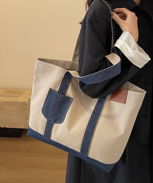 VIBGYOR（ヴィブジョー）の「Mignonjour/デニムラインキャンバストートバッグ（トートバッグ・レディース・アイボリー/ベージュ・FREE）」の5枚目の写真