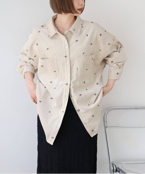 tiptop(ティップトップ)の「コーデュロイ花刺繍シャツジャケット(シャツ/ブラウス・レディース・ブラウン/アイボリー・FREE)」の3枚目の写真