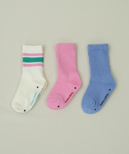 pairmanon（ペアマノン）の「【3足セット】アソートデザイン 無地&ライン ソックス（ソックス/靴下・キッズ・イエロー/ミント/パープル/ブルー/ネイビー・XS/M/S）」の2枚目の写真