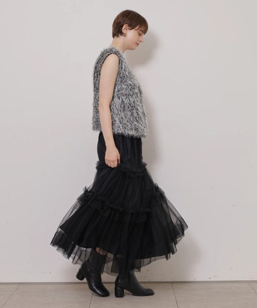 CADUNE(カデュネ)の「フェザーベスト(ニット/セーター・レディース・ホワイト/ブラックミックス/ブラウン・38)」の18枚目の写真