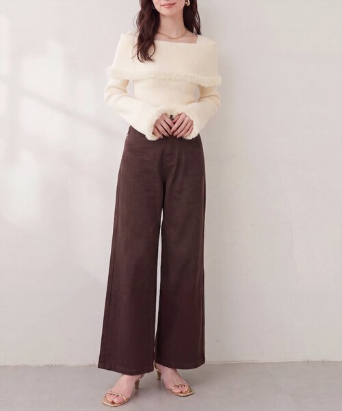 natural couture(ナチュラルクチュール)の「ふわふわファーオフショル風ニット(ニット/セーター・レディース・ライトベージュ/グレイッシュベージュ/ブラウン/オフホワイト/ブラック・FREE)」の10枚目の写真