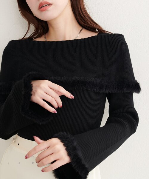 natural couture(ナチュラルクチュール)の「ふわふわファーオフショル風ニット(ニット/セーター・レディース・ライトベージュ/グレイッシュベージュ/ブラウン/オフホワイト/ブラック・FREE)」の11枚目の写真