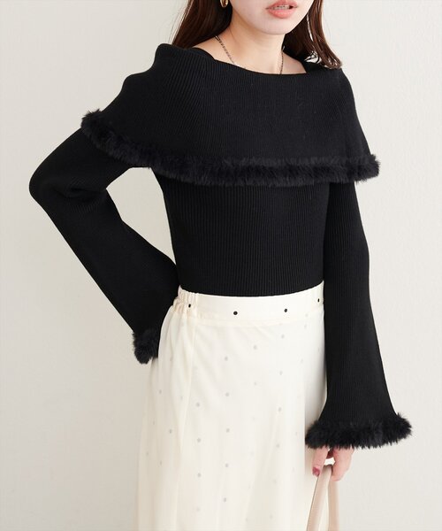 natural couture(ナチュラルクチュール)の「ふわふわファーオフショル風ニット(ニット/セーター・レディース・ライトベージュ/グレイッシュベージュ/ブラウン/オフホワイト/ブラック・FREE)」の12枚目の写真