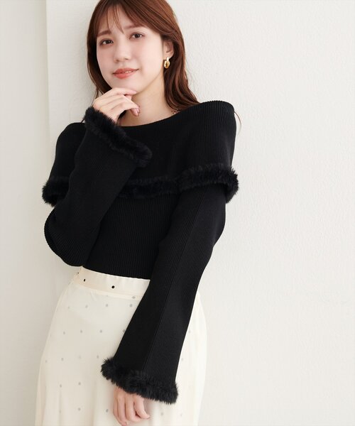 natural couture(ナチュラルクチュール)の「ふわふわファーオフショル風ニット(ニット/セーター・レディース・ライトベージュ/グレイッシュベージュ/ブラウン/オフホワイト/ブラック・FREE)」の13枚目の写真
