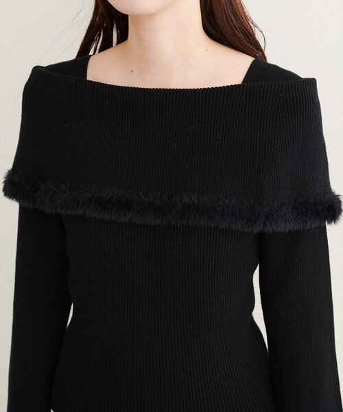 natural couture(ナチュラルクチュール)の「ふわふわファーオフショル風ニット(ニット/セーター・レディース・ライトベージュ/グレイッシュベージュ/ブラウン/オフホワイト/ブラック・FREE)」の19枚目の写真
