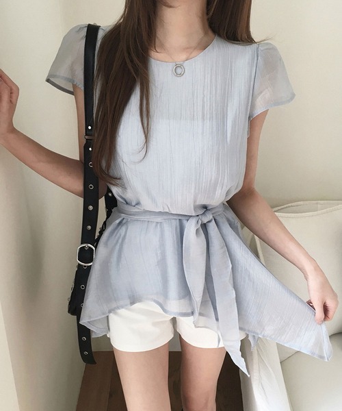 Girly Doll(ガーリードール)の「アシメヘムベルト付き半袖ブラウス(その他トップス・レディース・ブルー/ブラック/ホワイト・FREE)」の7枚目の写真