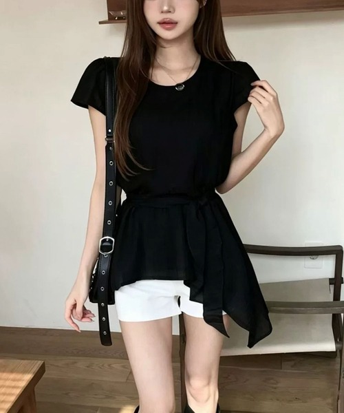 Girly Doll(ガーリードール)の「アシメヘムベルト付き半袖ブラウス(その他トップス・レディース・ブルー/ブラック/ホワイト・FREE)」の8枚目の写真