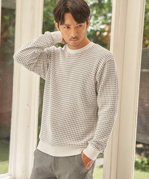 ikka(イッカ)の「ビッグ縦ワッフルクルーネックプルオーバー(スウェット・メンズ・ネイビー/ホワイト/ブラック/ベージュ/グリーン/グレー・XL/L/M)」の1枚目の写真