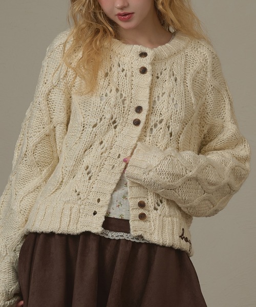 hazyl（ヘイジル）の「double button knit cardigan/ダブルボタンニットカーディガン（カーディガン/ボレロ・レディース・アイボリー/ブラウン系その他・フリー）」の3枚目の写真