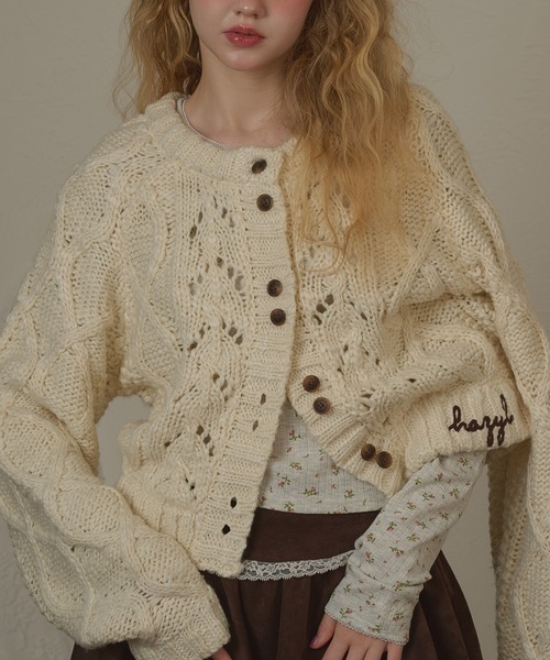 hazyl（ヘイジル）の「double button knit cardigan/ダブルボタンニットカーディガン（カーディガン/ボレロ・レディース・アイボリー/ブラウン系その他・フリー）」の4枚目の写真