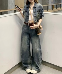 デニムトップスワイドパンツセットアップ