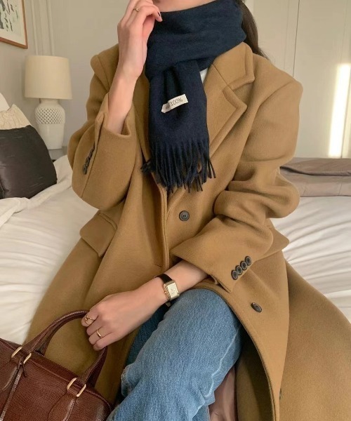 YUGA(ユーガ)の「YUGA_YGMC Korean-style Wool-look tailored long coat(テーラードジャケット・レディース・キャメル/ブラック/ライトグレー・FREE)」の3枚目の写真