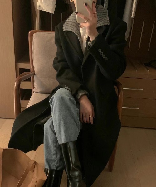 YUGA(ユーガ)の「YUGA_YGMC Korean-style Wool-look tailored long coat(テーラードジャケット・レディース・キャメル/ブラック/ライトグレー・FREE)」の22枚目の写真