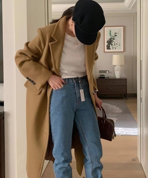 YUGA(ユーガ)の「YUGA_YGMC Korean-style Wool-look tailored long coat(テーラードジャケット・レディース・キャメル/ブラック/ライトグレー・FREE)」の11枚目の写真