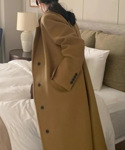 YUGA(ユーガ)の「YUGA_YGMC Korean-style Wool-look tailored long coat(テーラードジャケット・レディース・キャメル/ブラック/ライトグレー・FREE)」の13枚目の写真