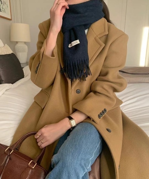 YUGA(ユーガ)の「YUGA_YGMC Korean-style Wool-look tailored long coat(テーラードジャケット・レディース・キャメル/ブラック/ライトグレー・FREE)」の12枚目の写真