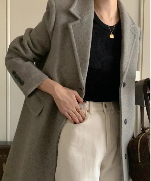 YUGA(ユーガ)の「YUGA_YGMC Korean-style Wool-look tailored long coat(テーラードジャケット・レディース・キャメル/ブラック/ライトグレー・FREE)」の6枚目の写真