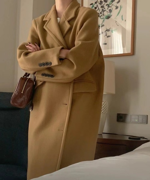 YUGA(ユーガ)の「YUGA_YGMC Korean-style Wool-look tailored long coat(テーラードジャケット・レディース・キャメル/ブラック/ライトグレー・FREE)」の16枚目の写真
