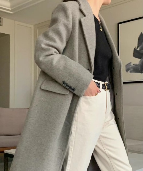 YUGA(ユーガ)の「YUGA_YGMC Korean-style Wool-look tailored long coat(テーラードジャケット・レディース・キャメル/ブラック/ライトグレー・FREE)」の7枚目の写真