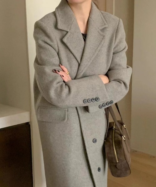 YUGA(ユーガ)の「YUGA_YGMC Korean-style Wool-look tailored long coat(テーラードジャケット・レディース・キャメル/ブラック/ライトグレー・FREE)」の9枚目の写真
