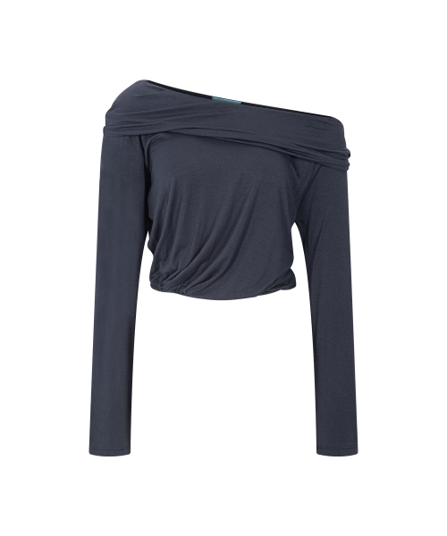 PLEASENOFOLLOW(プリーズノーフォロー)の「ブリー アシンメトリーシャーリング長袖トップス(コールグレー)(Tシャツ/カットソー・レディース・その他・FREE)」の2枚目の写真