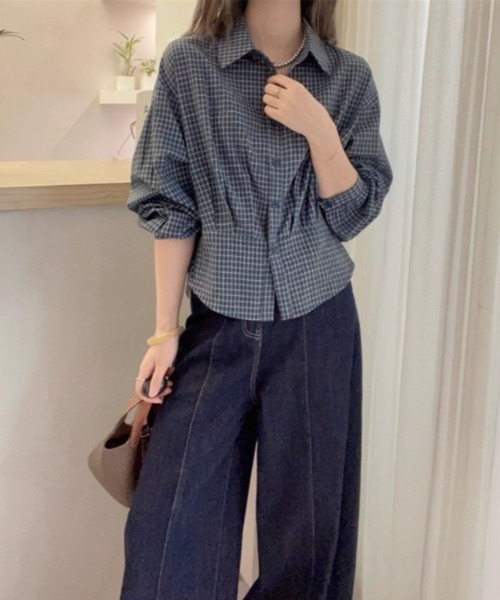 Aelina(エリナ)の「襟付き長袖チェック柄シャツ(シャツ/ブラウス・レディース・ネイビー・L/M)」の11枚目の写真