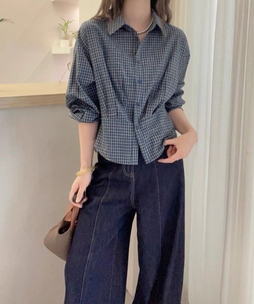 Aelina(エリナ)の「襟付き長袖チェック柄シャツ(シャツ/ブラウス・レディース・ネイビー・L/M)」の12枚目の写真