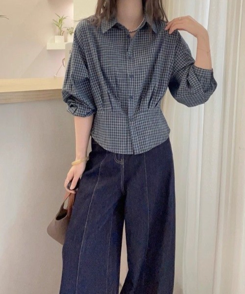 Aelina(エリナ)の「襟付き長袖チェック柄シャツ(シャツ/ブラウス・レディース・ネイビー・L/M)」の13枚目の写真