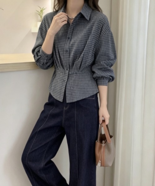 Aelina(エリナ)の「襟付き長袖チェック柄シャツ(シャツ/ブラウス・レディース・ネイビー・L/M)」の10枚目の写真