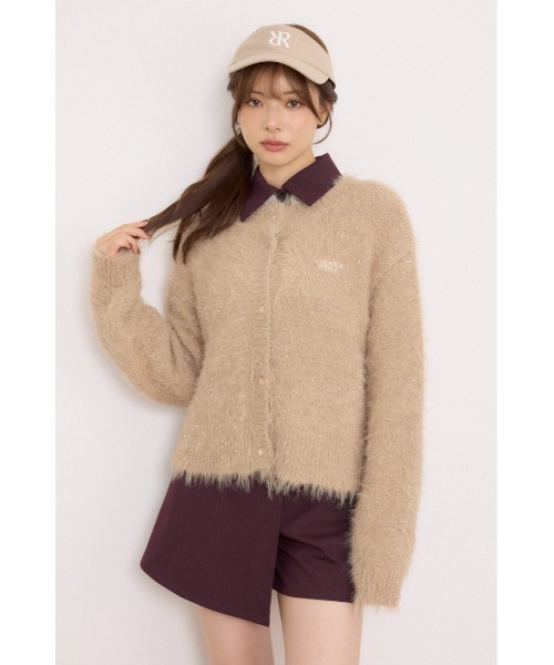 RIENDA GOLF(リエンダゴルフ)の「【RIENDA GOLF】ラメシャギーカーデトップス 秋服 冬服(カーディガン/ボレロ・レディース・ホワイト/ライトグリーン/ベージュ・FREE)」の1枚目の写真
