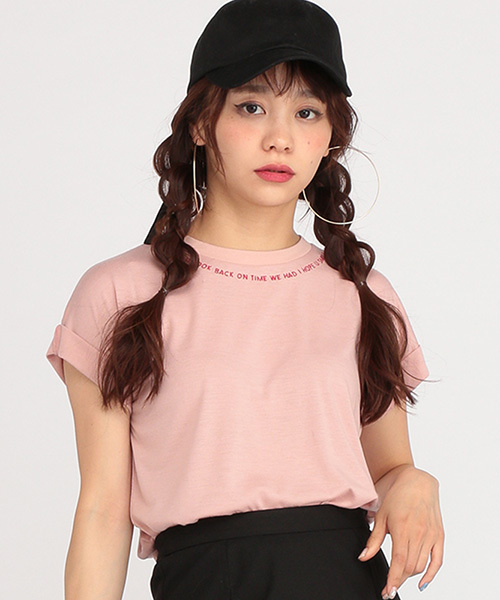 jouetie（ジュエティ）の「ネックシシュウショートTEE（Tシャツ/カットソー・レディース・ブラック/ベビーピンク/オフホワイト・MEDIUM）」の3枚目の写真