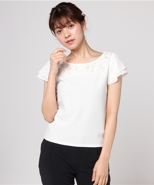 LODISPOTTO(ロディスポット)の「りぼんりぼんカットソー(Tシャツ/カットソー・レディース・ネイビー/ホワイト/ピンク・MEDIUM)」の1枚目の写真