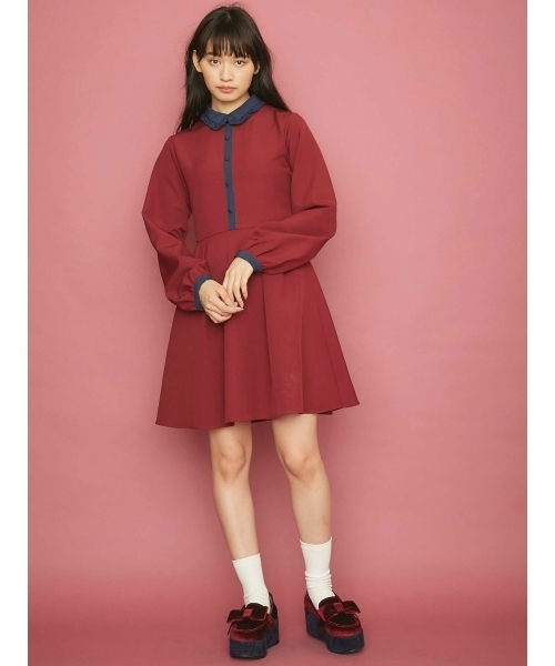 merry jenny(メリージェニー)の「フリルカラーフレアワンピース(ワンピース・レディース・グレー/ブラック/ワイン・FREE)」の3枚目の写真