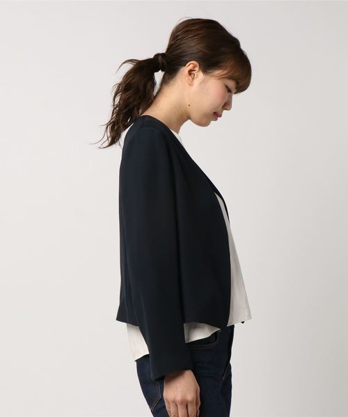 22 OCTOBRE(ヴァンドゥ-オクトーブル)の「ノーカラーツイルジャケット(ノーカラージャケット・レディース・ベージュ/ネイビー・36/38/40)」の3枚目の写真